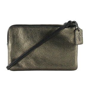 COACH METALLIC BRASS  LEATHER DOUBLE ZIP WRISTLET EUC